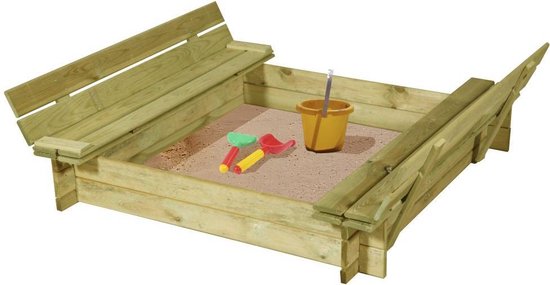 houten zandbak met bankjes